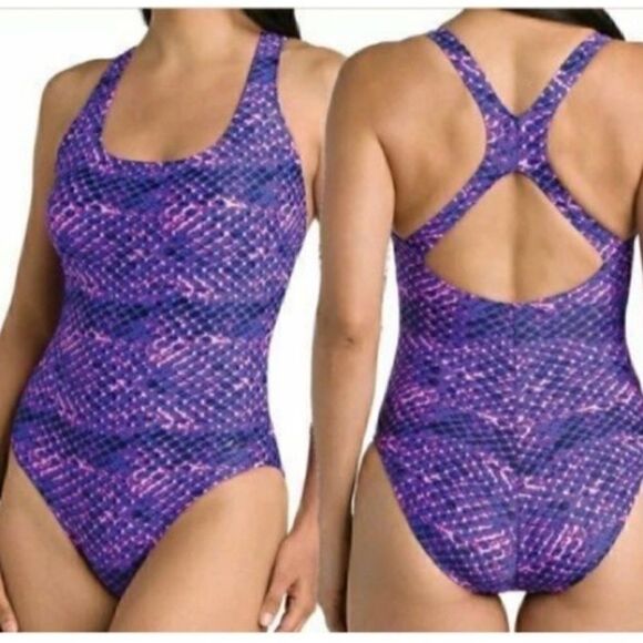 Speedo Purple Print Ultraback Racerback Swimsuit - Picture 1 of 7